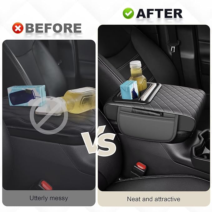 Center Console Cover Fit for Land Cruiser Faux Leather Car Armrest Cushion with Storage Bags, Cup Holder ＆ Phone Storage Multifunctional Middle Console Cover(Grey)