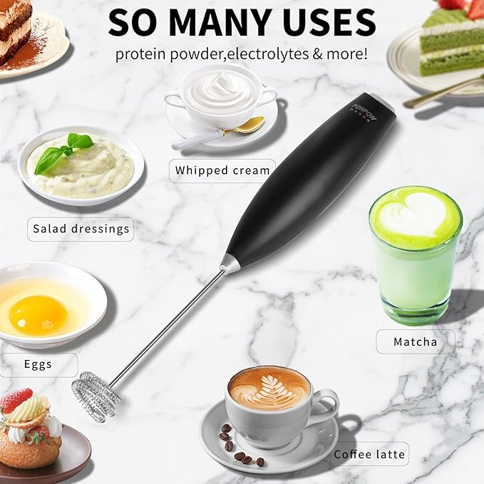 Portable Milk Frother - 15s Creamy Froth, Multifunctional, Battery-Powered, Easy to Clean, Perfect for Travel, Coffee, Matcha, Blended Drinks ! (Blackl, 1)
