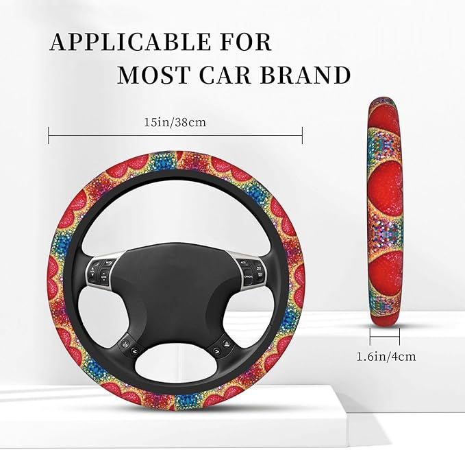 Pieces of Red-Heart Universal Fit Steering Wheel Cover for Car, Truck, and SUV, Durable Steering Wheel Protection