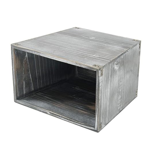 Grey Farmhouse Style Torched Wood Trash Can Waste Bin with Decorative Metal Brackets Trash Can for Bedroom,Living Room, Bathroom & Office (Gray)
