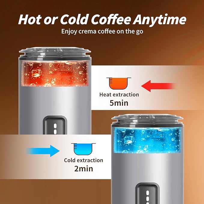 Portable Espresso Maker with Stainless Steel Body | 7500mAh Rechargeable Battery | 20 Bar Self-Heating with USB-C | Works with Most Capsules Compatible for Camping, Travel, Outdoor (Silvery)