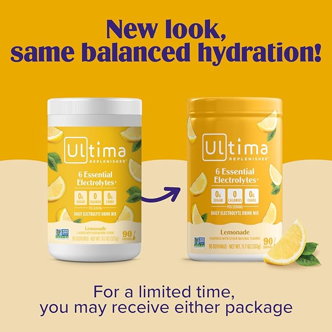 Ultima Replenisher Daily Electrolyte Powder Drink Mix – Sugar Free – Lemonade, 90 Servings – Hydration Powder with 6 Key Electrolytes and Trace Minerals – Keto Friendly, Vegan, Non-GMO