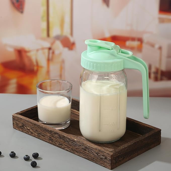 Glass Pitcher with Lid, 64 OZ Mason Jar Pitcher Double Leak Proof, 2 Quart Breast Milk Storage Containers for Fridge, Wide Mouth Glass Jar for Sun Tea, Juice, Cold Brew Coffee