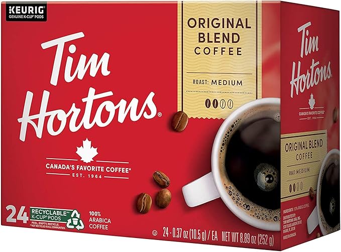 Tim Hortons Original Blend, Medium Roast Coffee, Single-Serve K-Cup Pods Compatible with Keurig Brewers, 24 Count(Pack of 1)(Packaging may vary)
