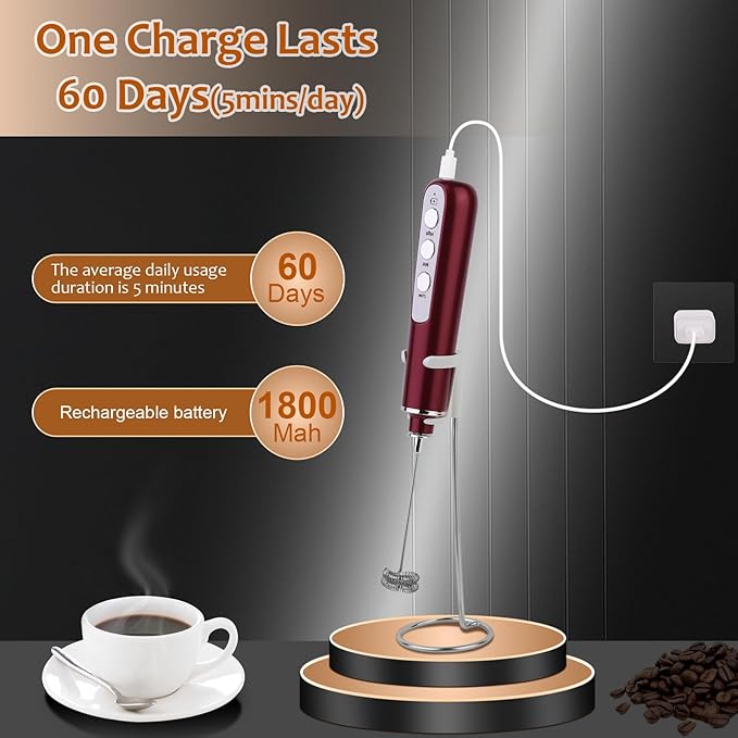 Milk Frother Wand Rechargeable Handheld Frother For Coffee,Batidora De Mano Electrica Coffee Bar Accessories Kitchen Appliances Essentials Electric Frother Gift For Women Men (Silvery)