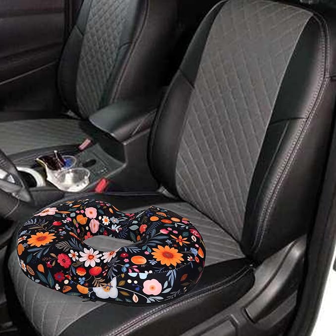 Floral Donut Pillow for Hemorrhoids Seat Cushion for Tailbone Pain Relief - Flower Home Office Chair Cushion for Long Sitting Work - Memory Foam Car Seat Cushions for Driving Butt Pain Pressure Relief