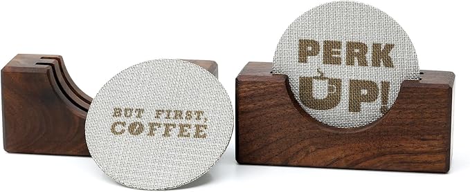 2Packs 53.3mm Espresso Puck Screen | Handmade Walnut Stand | 1.7mm Thickness 150μm 316 Stainless Steel