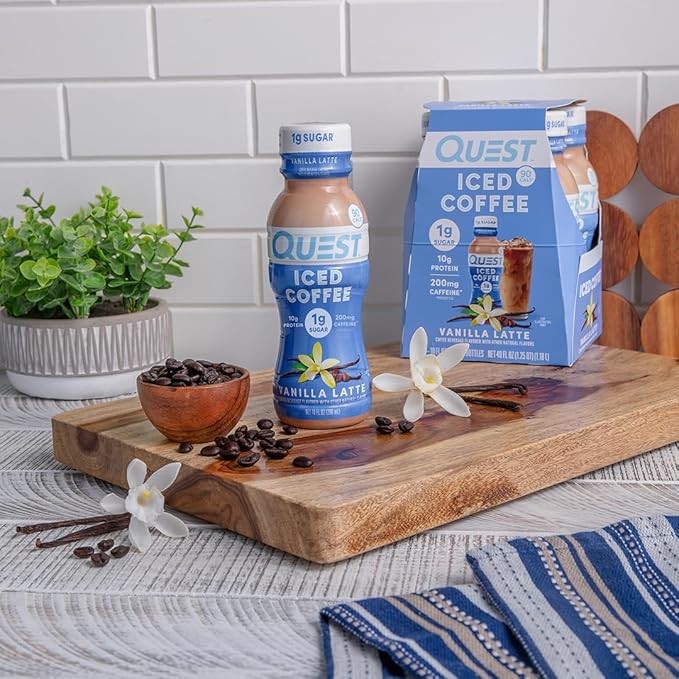 Quest Nutrition Iced Coffee,Vanilla Latte,1g Sugar,10g Protein,90 calories,200mg of caffeine,(Pack of 24)