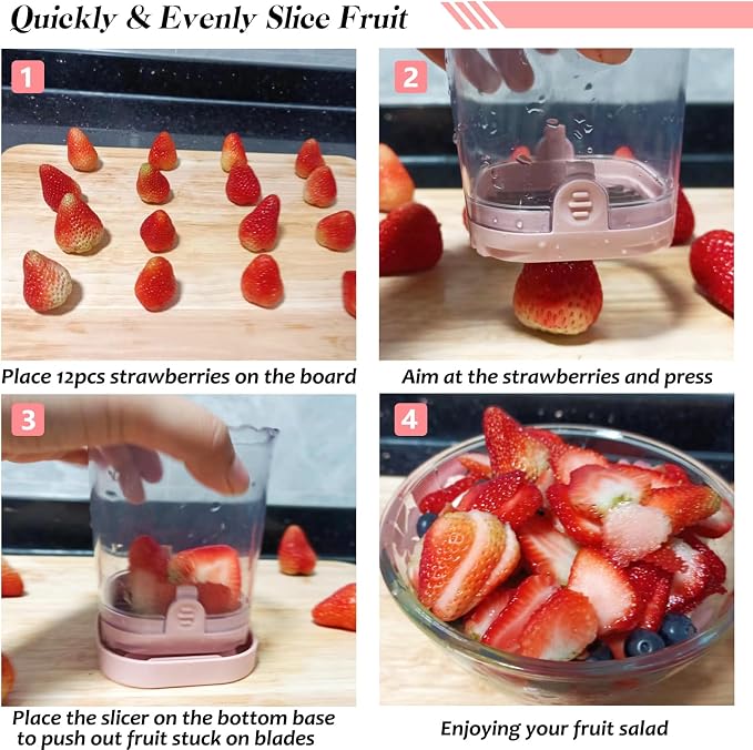 Creative Strawberry & Fruit Slicer - Detachable Cutter with Push Plate (Pink)