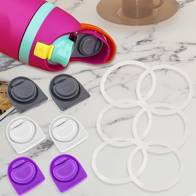 6 Sets Seal Rings and Replacement Stopper for Owala FreeSip 24oz 32oz,Water Bottle Top O-Ring Gaskets Lid for Owala 16/19/24/32/40oz Seal Mouth Cap Silicone Stopper Insert Parts Accessories (3 Colors)