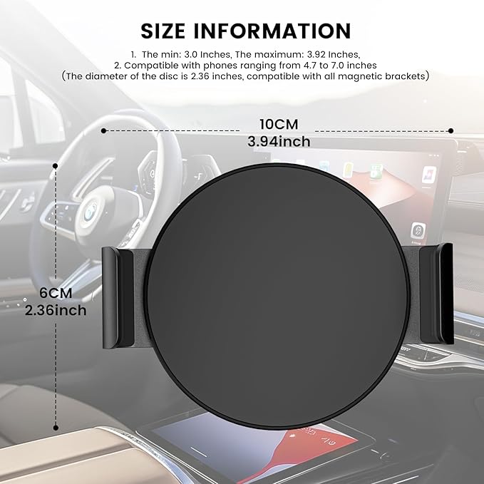 Phone Clamp for Magnetic Car Phone Holder, Aviation Aluminum Grey - No Magnetic Case & Rings Needed, Enhanced Suction & Magnetic, Compatible with All Magnetic Holders