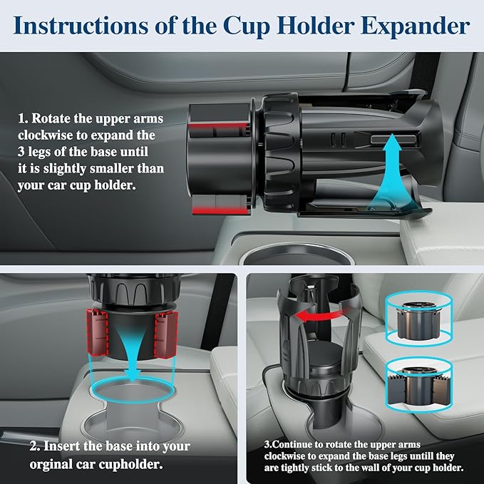 Car Cup Holder Expander, Cup Holder Extender Adapter with Expandable Arm and Adjustable Base, Compatible with Yeti Ramblers, Hydro Flasks, Stanley, Owala Most Coffee Mugs Bottles & Cups (CUP-B-1pack)