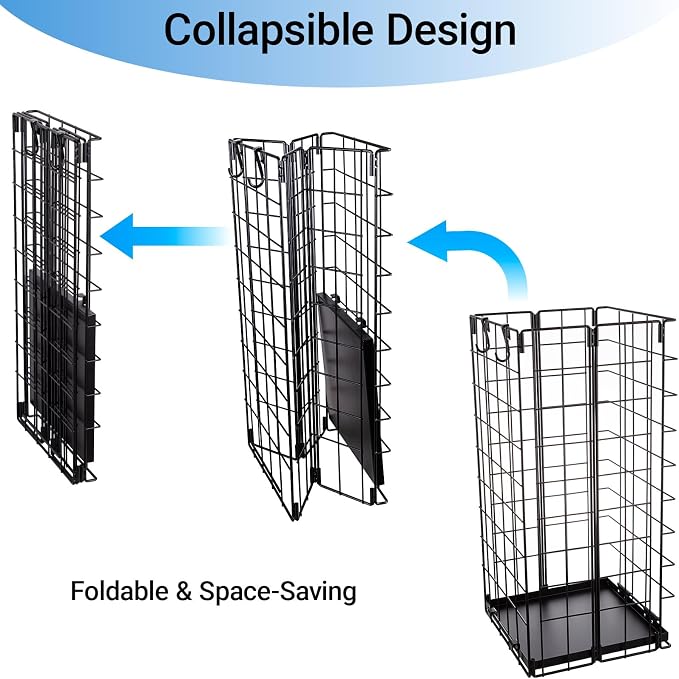 Umbrella Stand, Umbrella Holder for Entryway, Large Metal Foldable Umbrella Rack Organizer Freestanding, with Water Tray and Hooks, Rectangular Hollow Rack 9.5 x 9.5 x 19.7 Inches (Black)