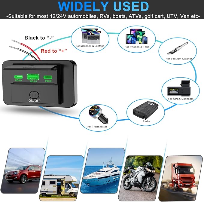 2PCS 3 Ports 12V RV USB Outlet 90W, Dual PD3.0 Type-C Quick Charge 72W & USB QC3.0 18W Panel Wall Mount, Automotive Car Socket Charger Adapter for RV Marine Boat Bus ATV Motorcycle Truck