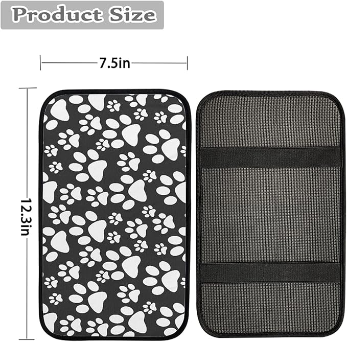 GLENLCWE White Puppy Paws Print Car Armrest Cover with Rubber Band,Soft Shoulder Cushion Center Console Pad Non Slip Universal Car Accessories