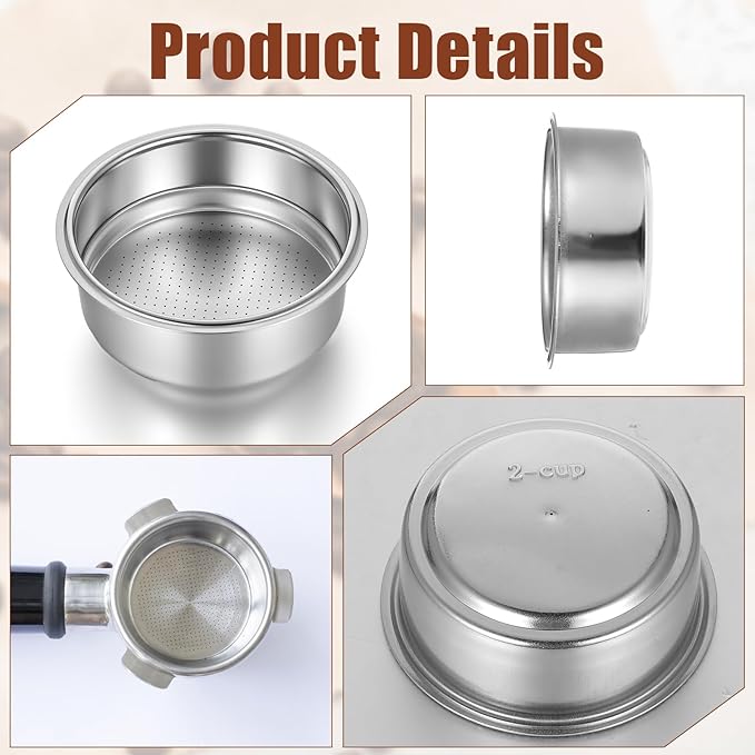 2 Pcs Stainless Steel Coffee Filter, 51mm Pressurized Espresso Filter Basket for Portafilter Machines Espresso Machine Parts Compatible with 51mm Portafilter Coffee Machines (1+2 Cups Capacity)