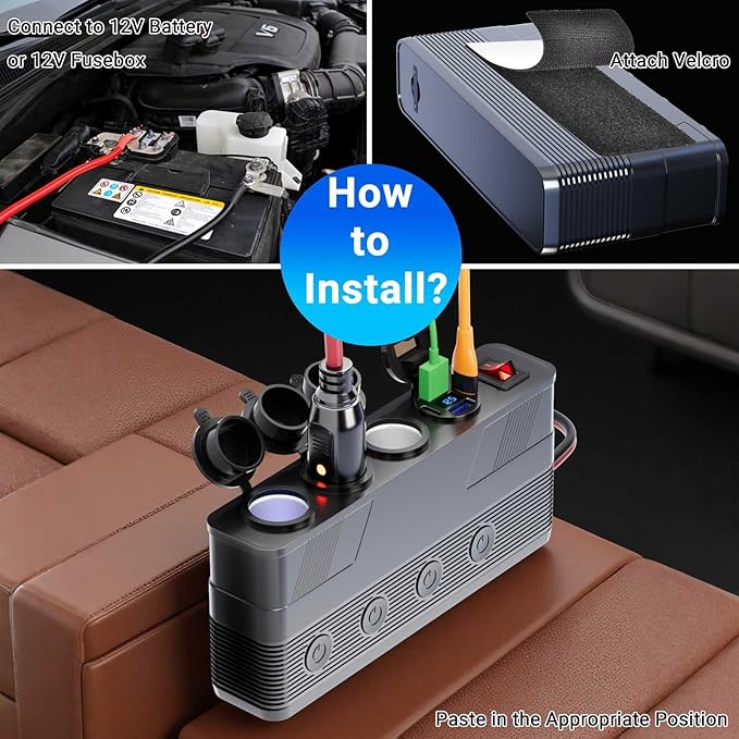 12V Cigarette Lighter Socket Splitter: 180W 15A Power Outlet 3 Socket 4 USB Ports PD66W QC18W - Cigarette Lighter Splitter with 10FT Cable Eyelet Terminal Power Supply Car Plug outlet Battery Adapter