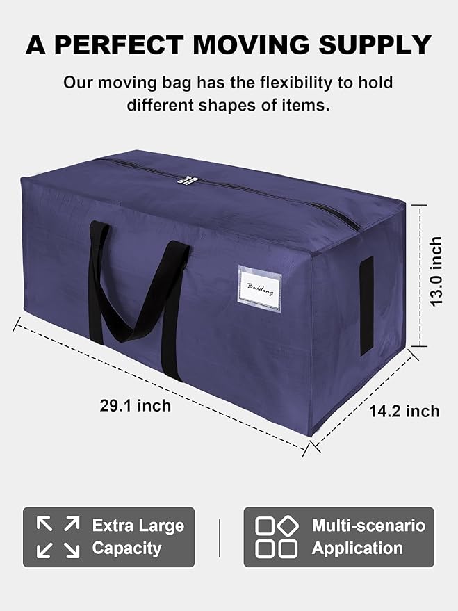 HOMESURE Supports 200lbs Heavy Duty Moving Bags - Strong Zipper & Wrap-Around Handles - Water-Resistant Storage Totes, Durable Alternative to Moving Boxes - 4 Pack - Blue