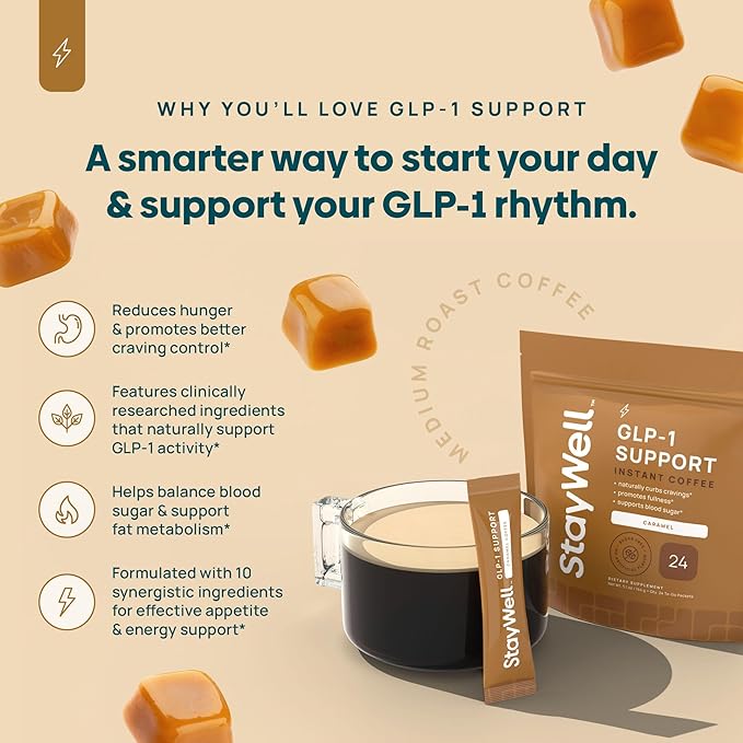 Slim Coffee GLP-1 Supplement | GLP 1 Booster to Control Appetite and Cravings | Great Tasting Metabolic Support - Coffee Bean Extract, Green Tea, Yerba Mate (Caramel)