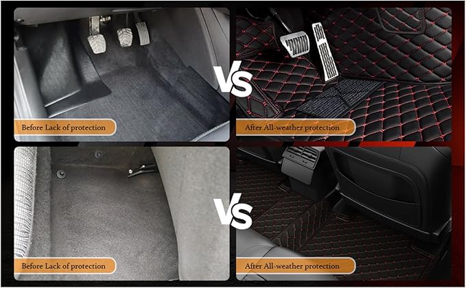 Yaruicar Custom Personalized Floor Mats for Cars Luxury Full Coverage All Car Floor Mats Anti-Slip Leather Car Mat Set Trucks & SUVs Trucks Automotive Floor Mats Liners (Wine Red Black Beige)