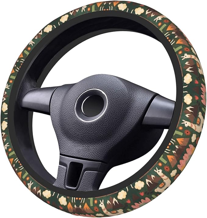 Cute Alpaca Llama Cartoon Universal Fit Steering Wheel Cover for Car, Truck, and SUV, Durable Steering Wheel Protection