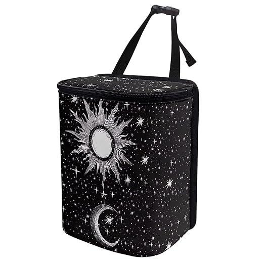 DISNIMO Sun and Moon Auto Car Trash Can - Collapsible, Leakproof Garbage Bin with Adjustable Strap - Car & Truck Accessories for Men and Women - Black