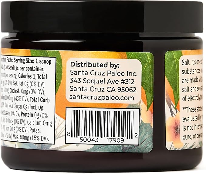 Santa Cruz Paleo Electrolyte Powder, Orange Flavor, Sugar Free Hydration Drink Mix with Himalayan Pink Salt, Sea Salt, Magnesium Glycinate, Potassium Chloride, Sweetened with Stevia, 30 Servings