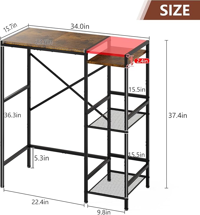 Mini Fridge Stand with Storage Shelves, Wine Cabinet, Microwave Stand, Coffee Bar, TV Stand, Bakers Rack, Beverage Refrigerator Table Adjustable for Dorm Apartment Kitchen Rustic Brown