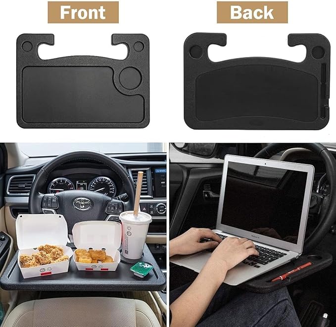 Oshotto Car Steering Wheel Desk | Food Table for Car | Laptop/Notepad| Seat Gap Storage Box for All Cars Black