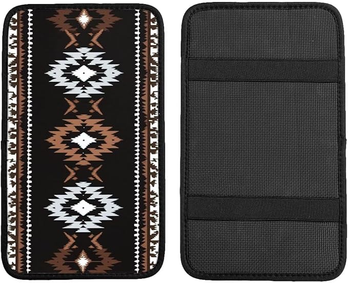 Black Aztec Car Center Console Cover Western Southwest Premium Armrest Covers Scratch & Wear Resistant Car Interior Accessories Native American Middle Console Lid Pad Protector