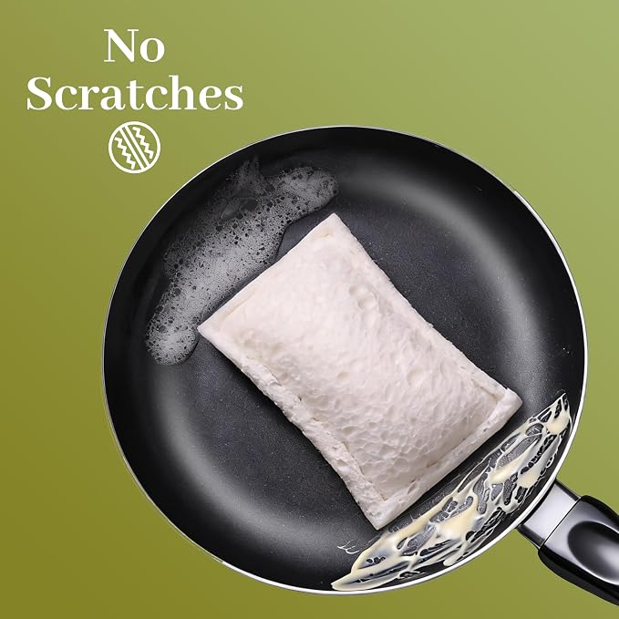 JOYMOOP Compressed Cellulose & Loofah Scrubbers, Non-Scratch Scrub Sponge, Kitchen Sponges for Dishes, 12-Pack, Dual-Sided Dish Sponge for Nonstick Cookware & All Surfaces