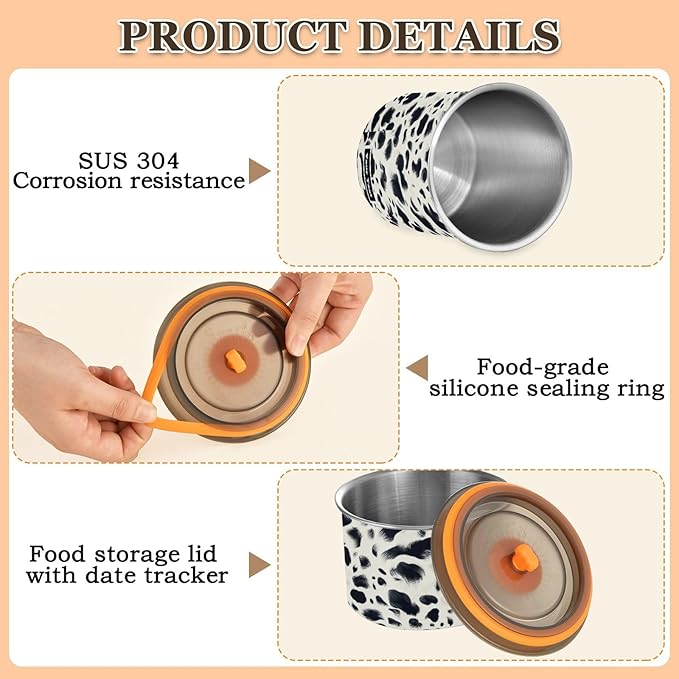 ALAZA Cow Prints Kitten Cats Airtight Coffee Bean Canister Customed 900ml Food Storage Containers with Lids For Gournd, Tea, Sugar, Flour, Rice, Cereal, Candy Cookie Jar