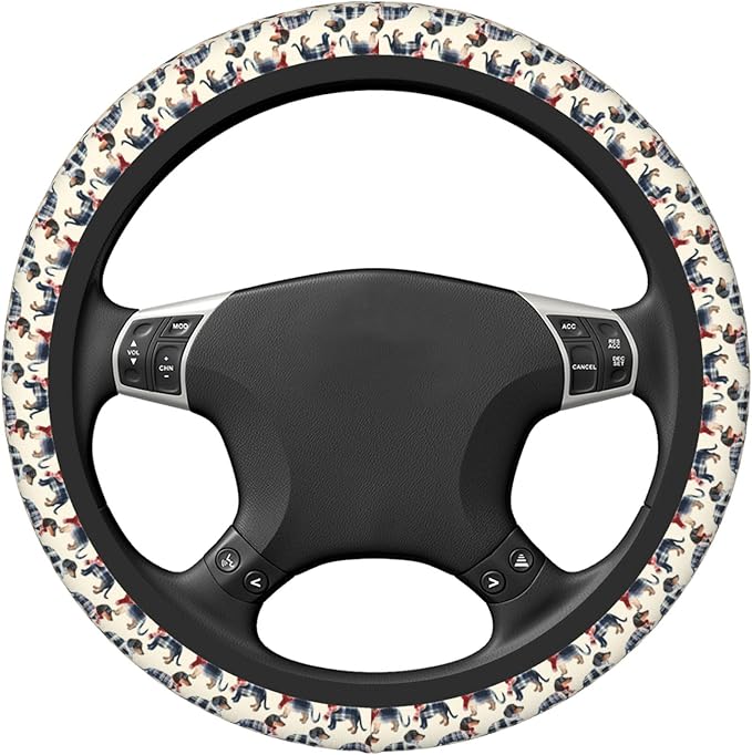 Car Steering Wheel Cover 15 Inch Leather Breathable Universal Auto Steering Wheel Protector Fit Auto Suvs Van Truck - Plaid Dachshund 6