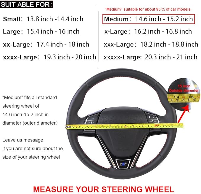 Micro Fiber Leather Car Steering Wheel Cover Stitch On Wrap with Needle & Thread Anti-Slip Auto Steering-Wheel Case DIY 14 Inch for Honda Civic Etc.Black