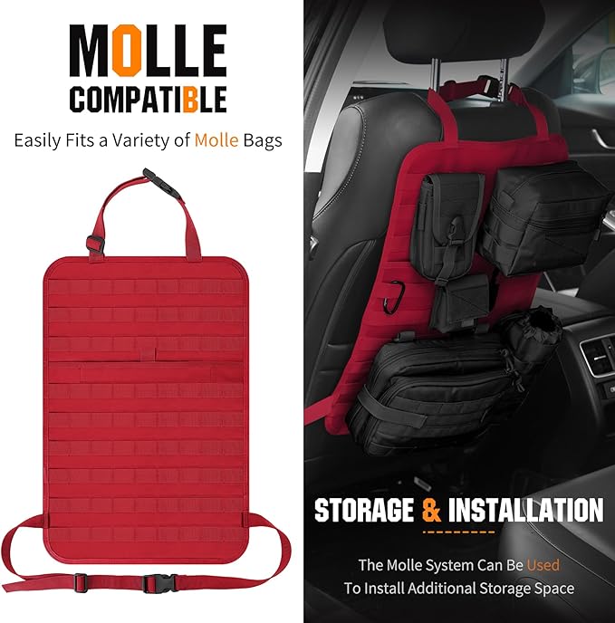 IronSeals 2 Pack Car Seat Back Organizer, Tactical Molle Panel Sag Proof Vehicle Seat Cover Protector Nylon Car Seat Back Hanger Bag Pad