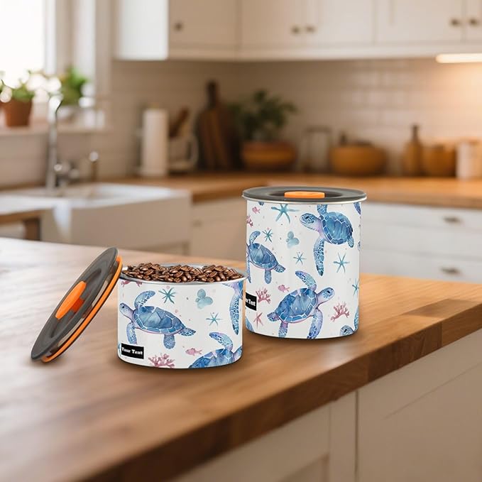 ALAZA Sea Turtle Watercolour Kitten Cats Airtight Coffee Bean Canister Customed 900ml Food Storage Containers with Lids For Gournd, Tea, Sugar, Flour, Rice, Cereal, Candy Cookie Jar