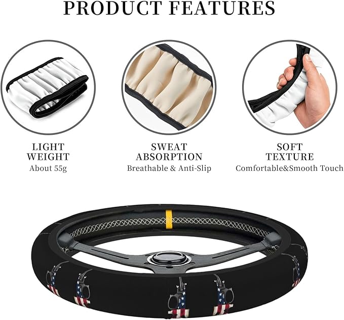 America Guns Car Steering Wheel Cover, 15 Inch Steering Wheel Cover Stylish Decor for Most Cars