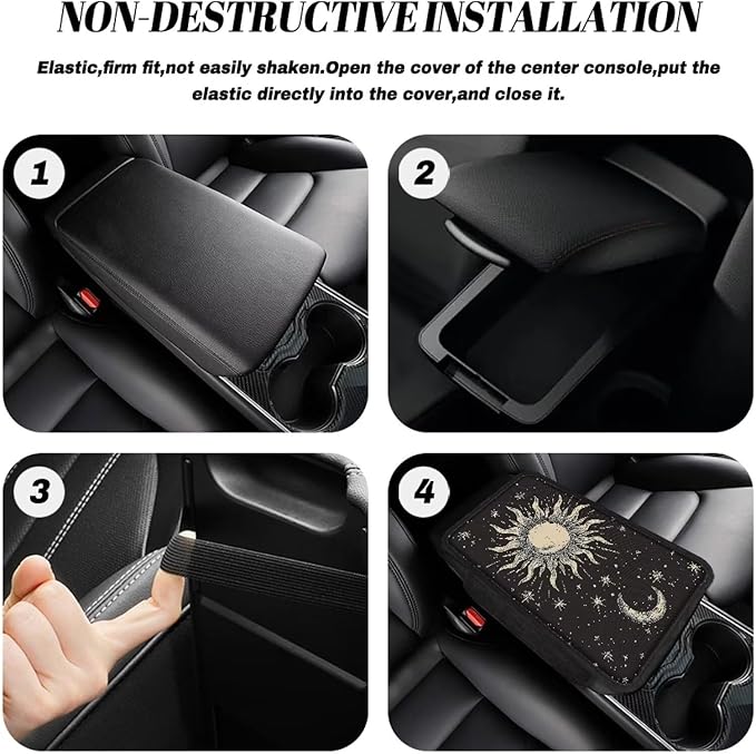 Boatee Sun and Moon Car Center Console Cover Car Console Organizer Universal Console Cushion with 2 Pockets Arm Rest Cover for Car Armrest Seat Box Cover Protector Interior Protector Black