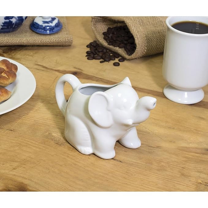 HIC Kitchen Elephant Creamer With Handle, Fine Porcelain, 9-Ounce, For Serving Milk, Cream, Syrup, Dressings, And Sauces