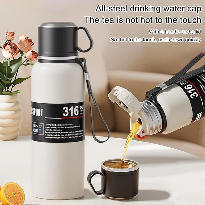 Double wall vacuum Leakproof stainless steel wide mouth insulated water bottle;tea tumbler with tea strainer infuser basket,cup and lid; travel coffee thermoses hot drinks;portable cold thermal flask