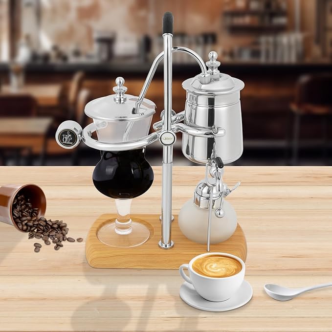 Siphon Coffee Maker, Extraction Tools for Hand-Brewed Coffee with Faucet 180° Rotating, Antique Brew Rapid Brewer for Commercial, Domestic, Extract Coffee, Brew Tea, Silver