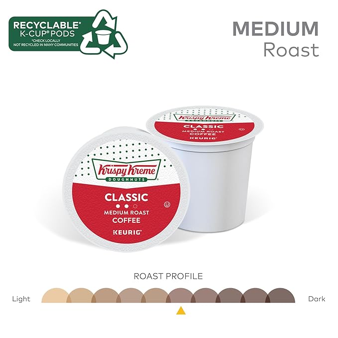 Krispy Kreme Classic, Single-Serve Keurig K-Cup Pods, Medium Roast Coffee, 12 Count (Pack of 6)
