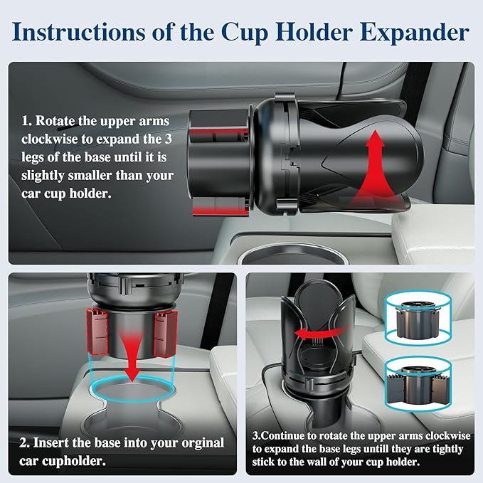 Car Cup Holder Expander, Cup Holder Extender Adapter with Expandable Arm and Adjustable Base, Compatible with Yeti Ramblers 14-64oz, Hydro Flasks 18-64oz Most Coffee Mugs Bottles & Cups