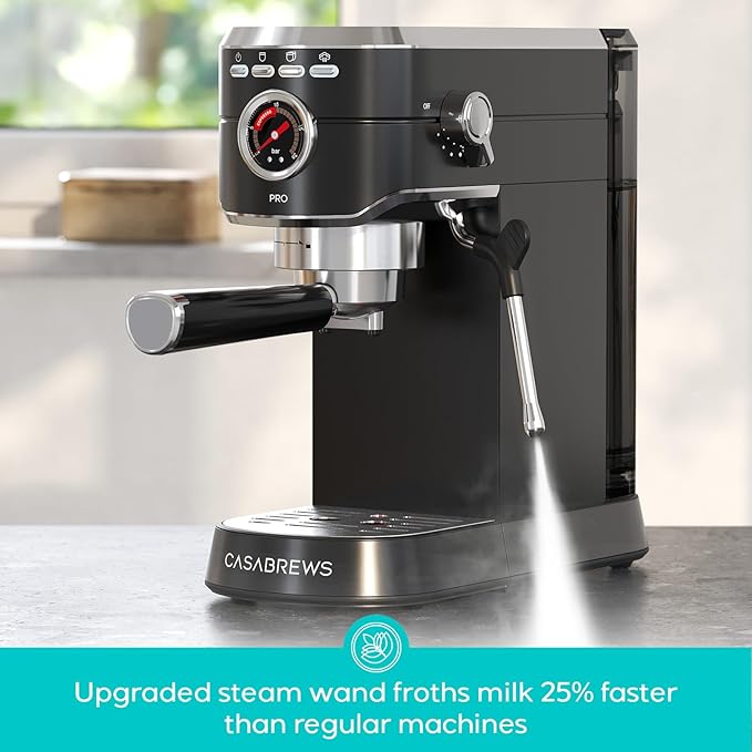 CASABREWS 5418 PRO Espresso Machine 20 Bar, Stainless Steel Espresso Maker with Milk Frother, Compact Cappuccino Machine for Home, Espresso Coffee Machine, Gift for Mom, Gift for Family, Black