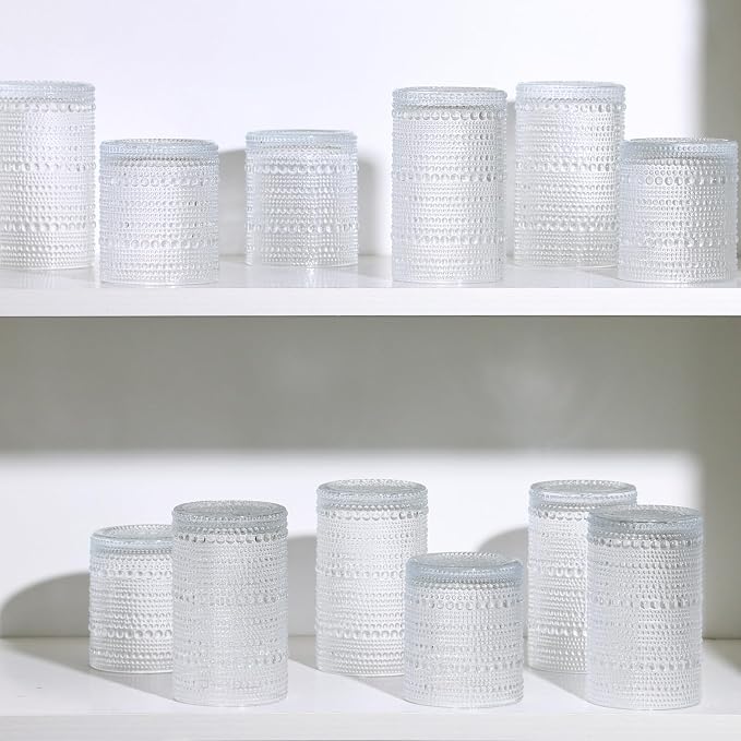 Moretoes 8 Pack Hobnail Drinking Glasses Set, 12 Oz Highball Glasses & 10 Oz Cocktail Glasses, Clear Embossed Water Glass Cups Kitchen Bar Tumbler Glassware Set for Whiskey, Beer, Juice, Milk
