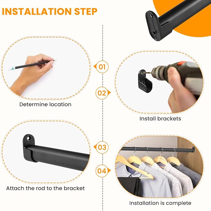 Oval Closet Rod for Hanging Clothes Adjustable Closet Rods 18 to 63 Inch Heavy Duty Black Poles Bar Closet Rod Expandable for Wardrobes Laundry RV