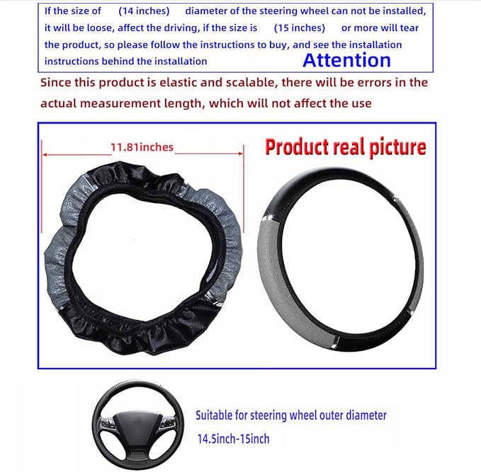 Car Steering Wheel Cover, PU Leather Elastic Vehicle Steering Wheel Protector, 14.5-15 Inches Non Slip Automotive Interior Steering Wheel Accessories, Universal Fit (Gray)