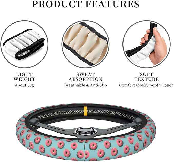 Neoprene Steering Wheel Cover Donuts Pattern Car Steering Wheel Cover Universal Fit for Most Cars
