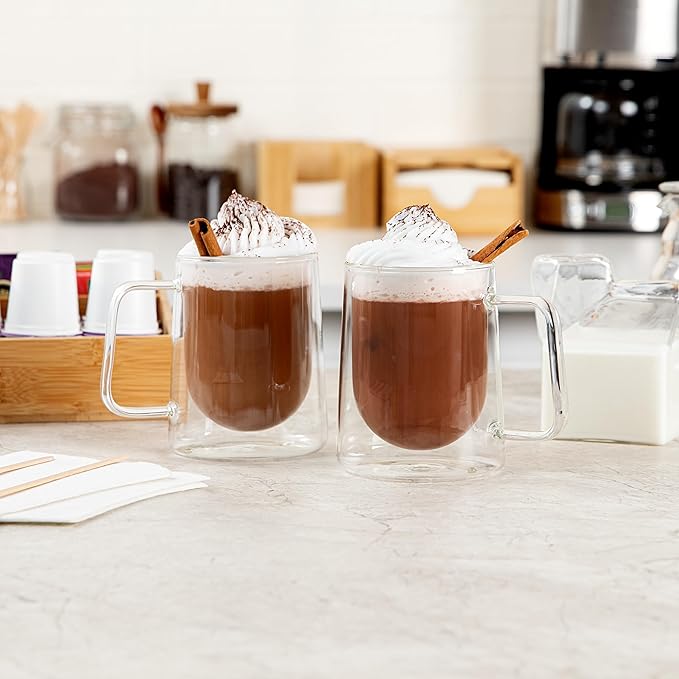 Restaurantware Glass Espresso Cups 12 Count 10 Ounces Borosilicate Double Wall Glass Coffee Mugs Insulated Clear Tea Drinkware for Hot or Cold Beverages