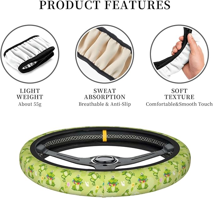 Green Frog Steering Wheel Cover Neoprene Universal 15 Inches Car Steering Wheel Protector for Women Men